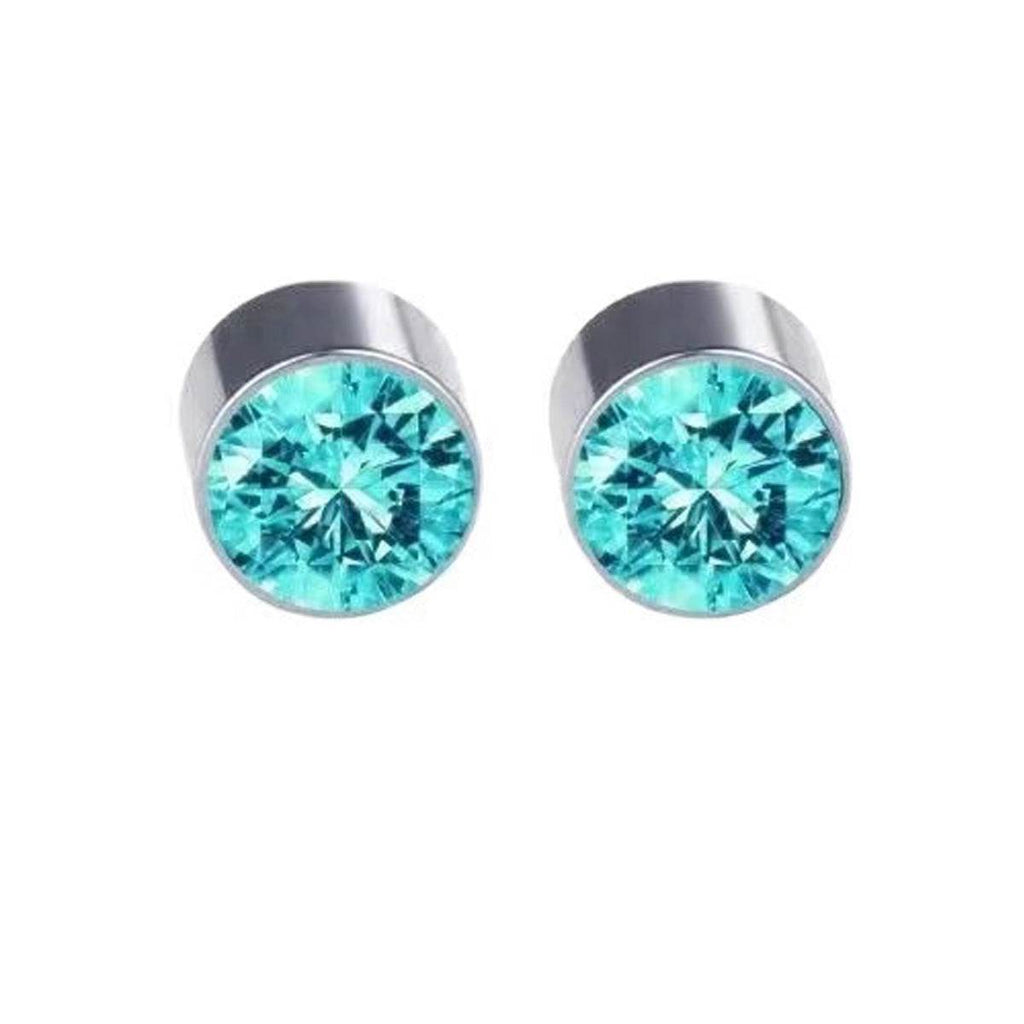 Multicolor Stainless Steel Magnetic Round Stud Earrings for Men Women, 6mm Round CZ Inlaid Magnetic Earrings Non-Piercing Clip On Stud Earring