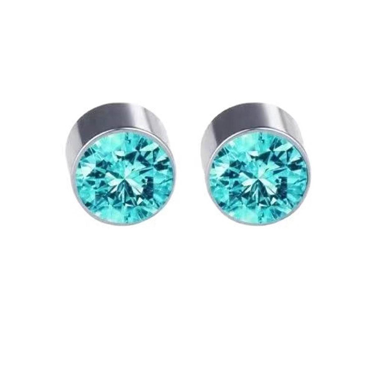 Multicolor Stainless Steel Magnetic Round Stud Earrings for Men Women, 6mm Round CZ Inlaid Magnetic Earrings Non-Piercing Clip On Stud Earring