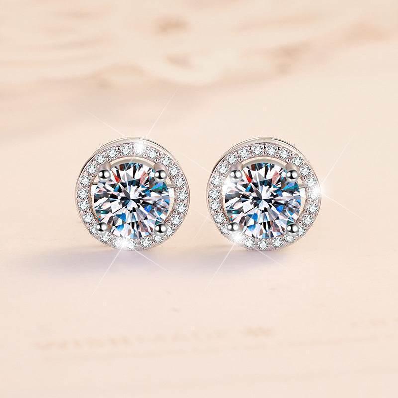 S925 Emerald Green Moissanite Halo Stud Earrings, Sterling Silver VVS D-Grade Round-Cut Certificated Moissanite Jewelry for Men & Women, Simple & Stylish Gift for Wedding, Birthday, Anniversary