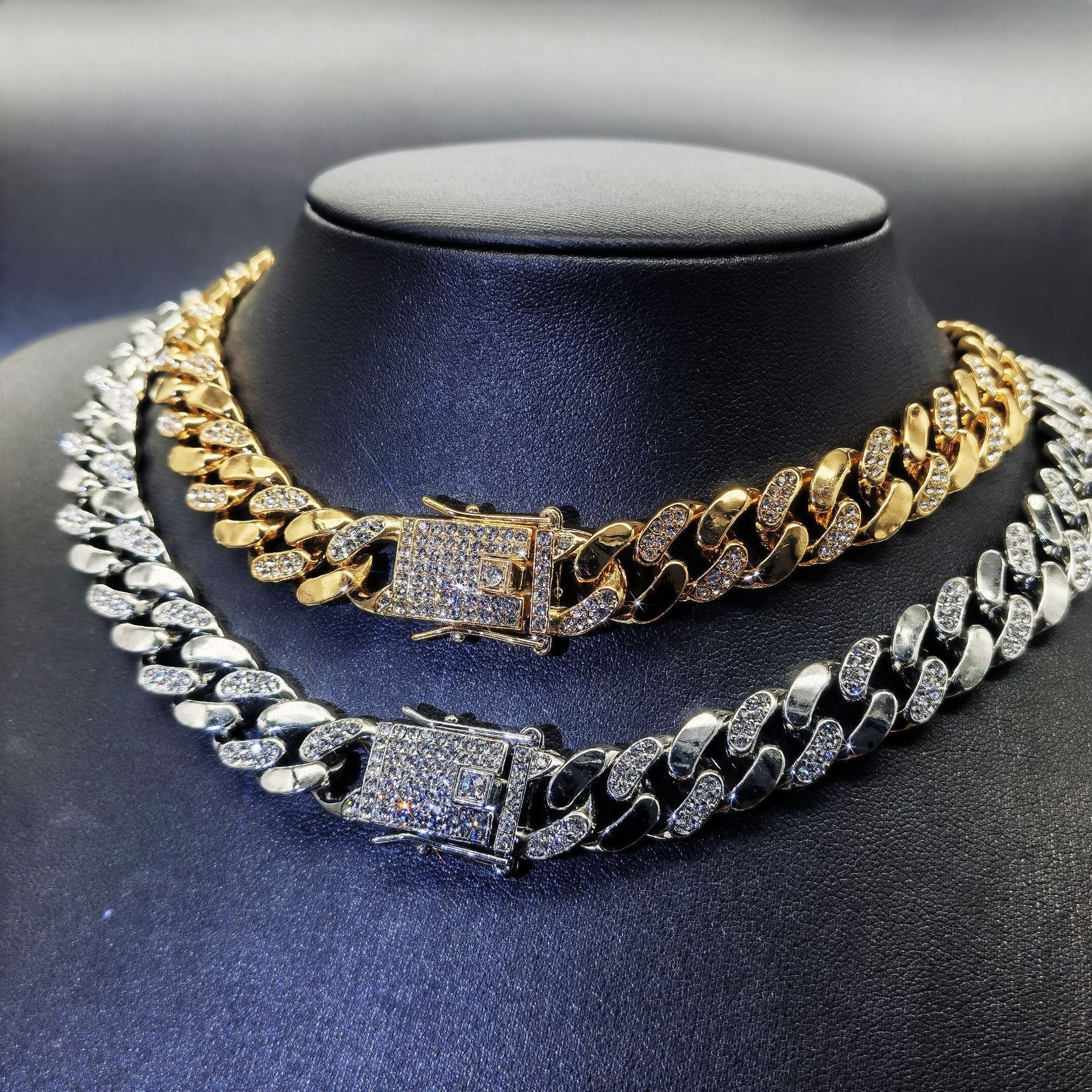 Women's & Men's Hipster Cuban Link Chain Diamond Interval Necklaces