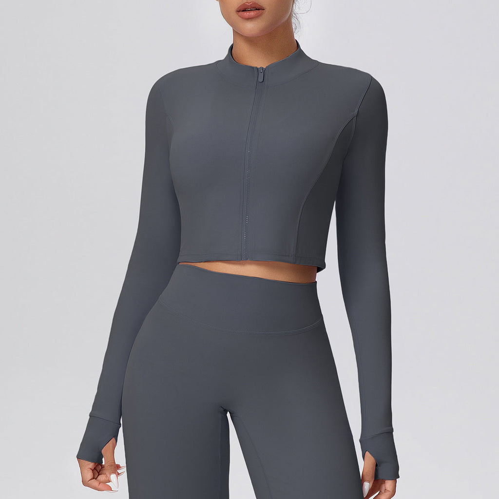 Zipper Outdoor Running Sports Yoga Jacket Slimming Workout Long Sleeve Coat Girls Quick Drying Yoga Clothes Women
