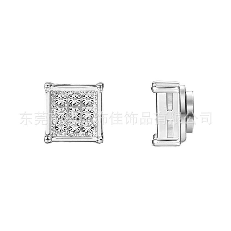 Stainless Steel Magnetic Iced Out CZ Square Stud Earrings for Men Women,  9 Mini Cubic Zirconia Inlaid Magnetic Earrings Non-Piercing Clip On Stud Earring