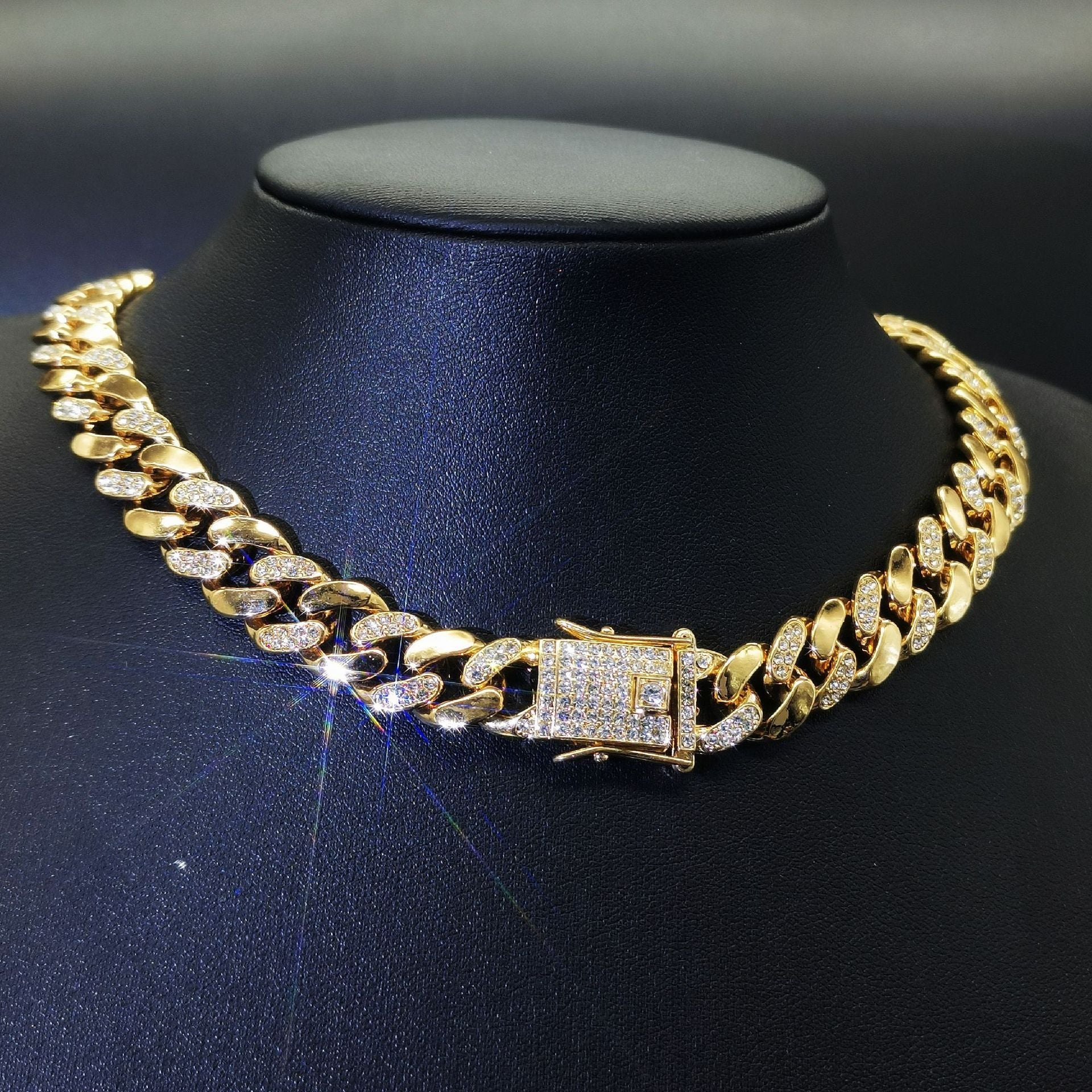 Women's & Men's Hipster Cuban Link Chain Diamond Interval Necklaces