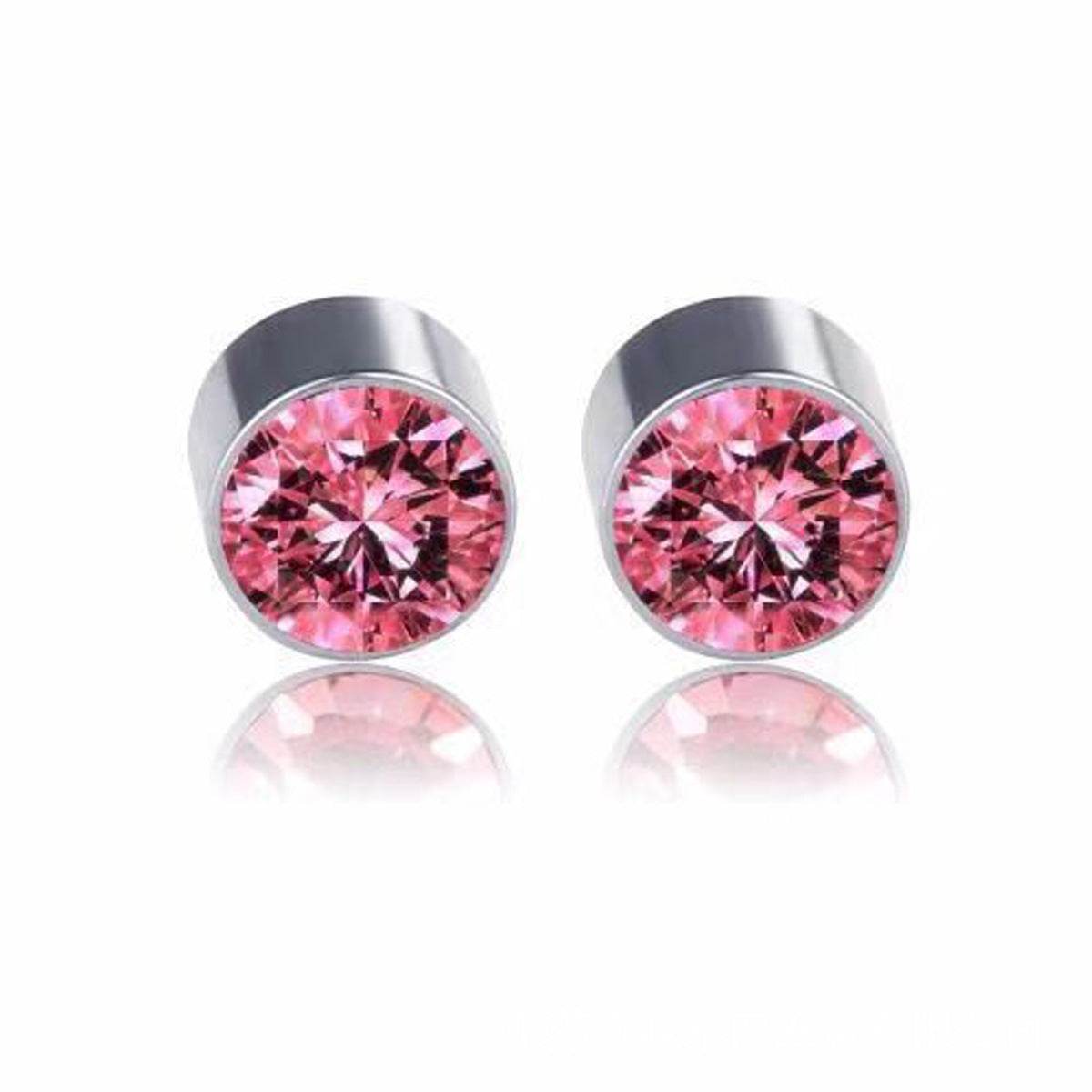 Multicolor Stainless Steel Magnetic Round Stud Earrings for Men Women, 6mm Round CZ Inlaid Magnetic Earrings Non-Piercing Clip On Stud Earring