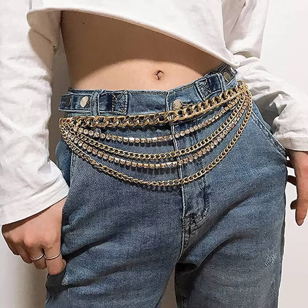 Punk Multilayered Rhinestone Chain Jeans Pants Gothic Keychains