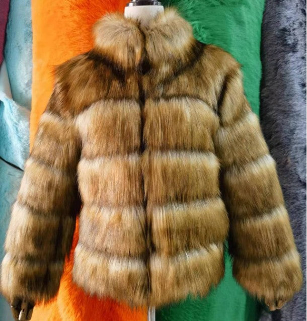 Women's Imitation Fur Fox Horizontal Stitching Artificial Coats