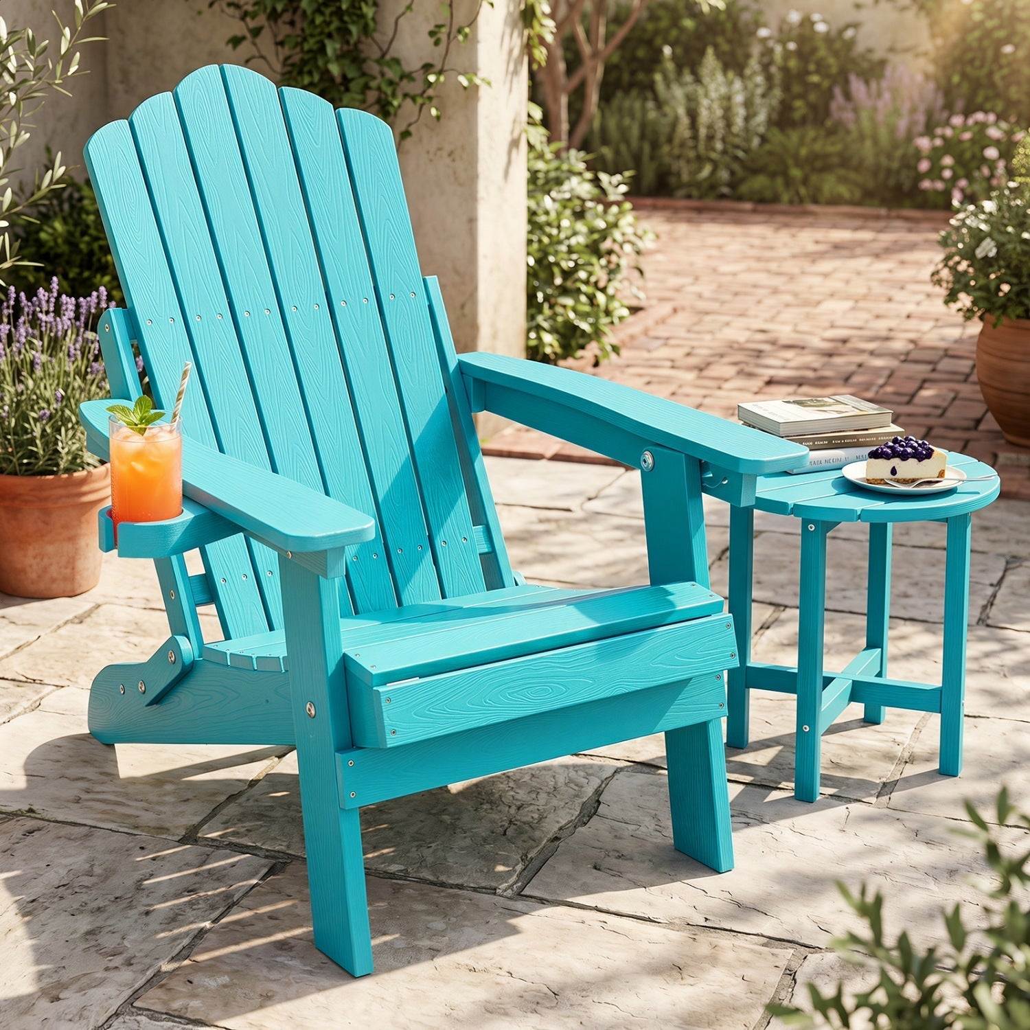 Folding Adirondack Chair with Adjustable Backrest & Cup Holder