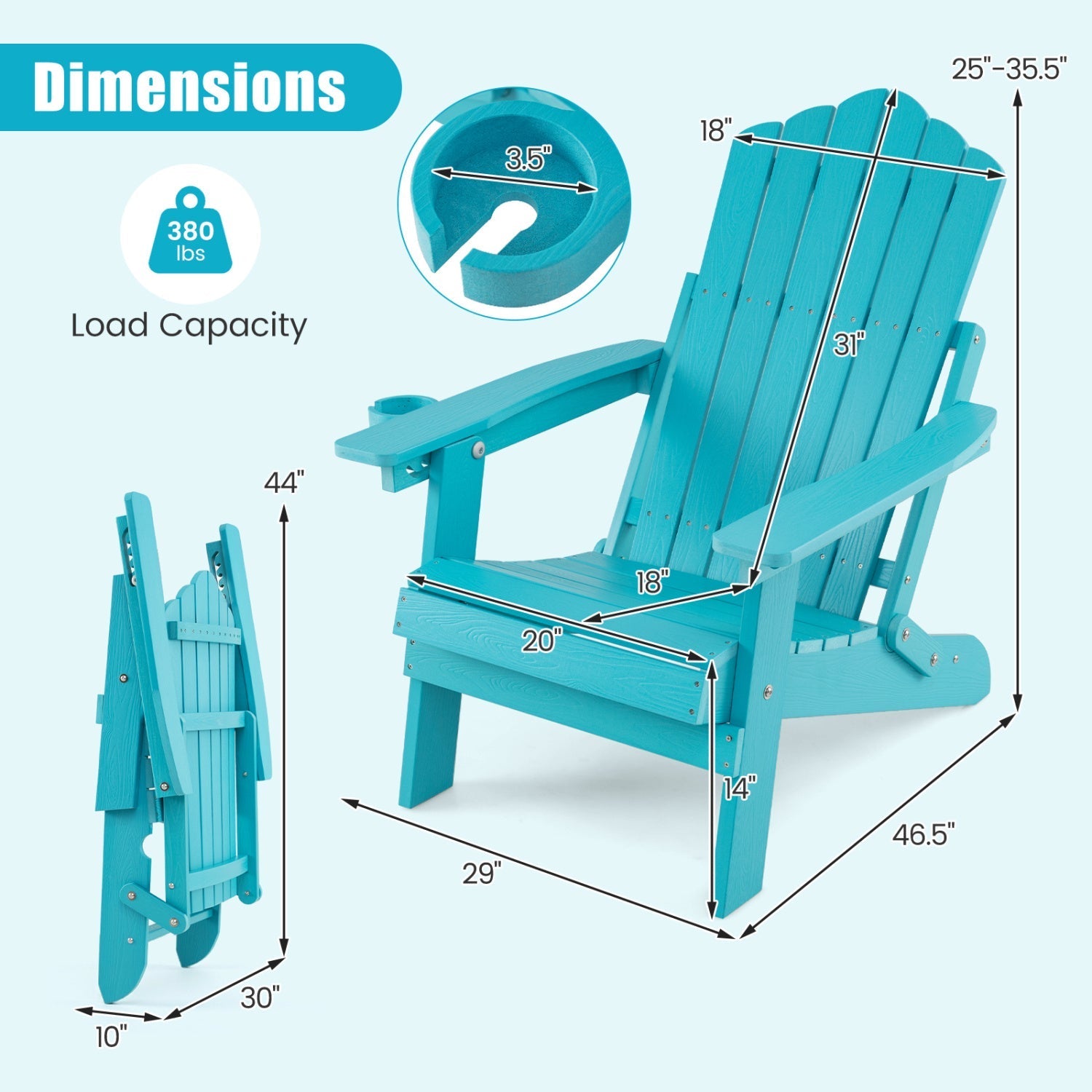 Folding Adirondack Chair with Adjustable Backrest & Cup Holder