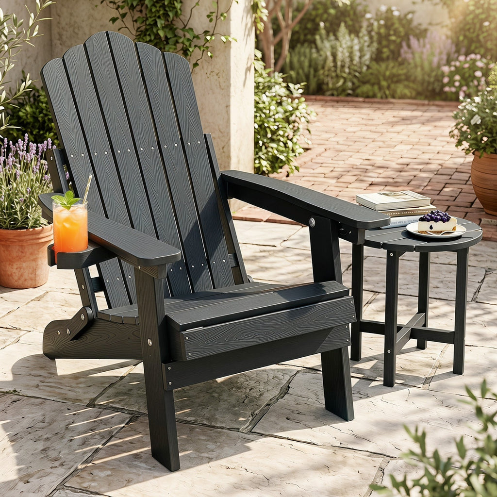 Folding Adirondack Chair with Adjustable Backrest & Cup Holder