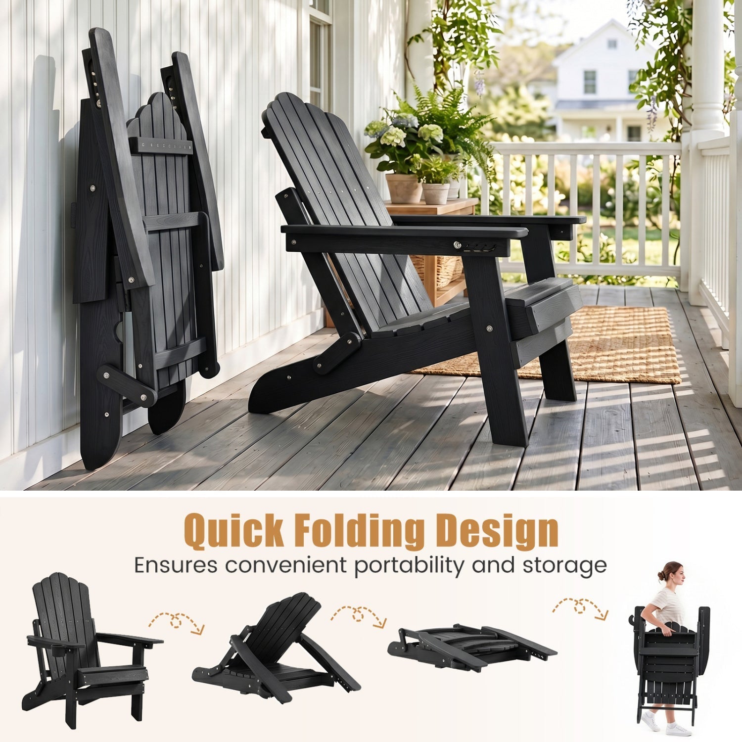 Folding Adirondack Chair with Adjustable Backrest & Cup Holder