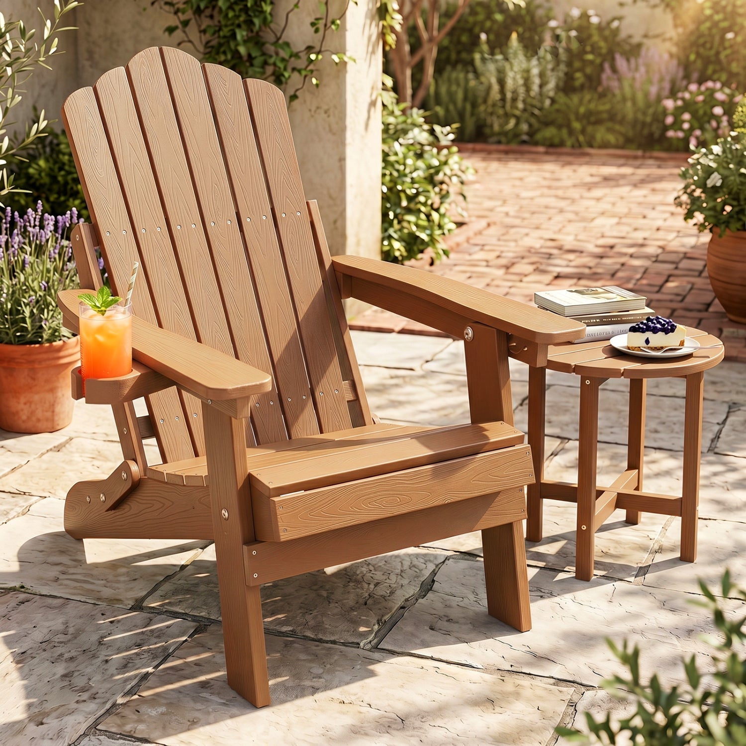 Folding Adirondack Chair with Adjustable Backrest & Cup Holder