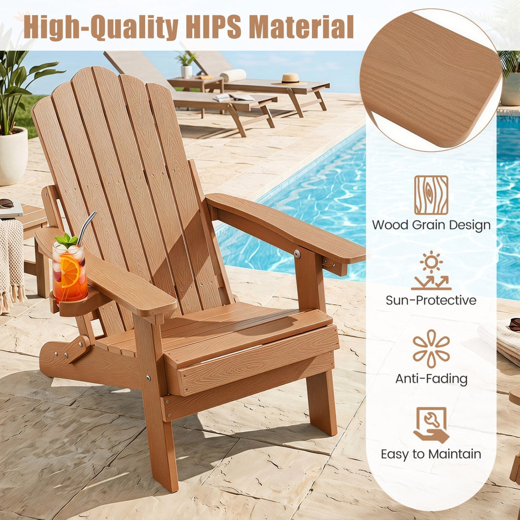 Folding Adirondack Chair with Adjustable Backrest & Cup Holder