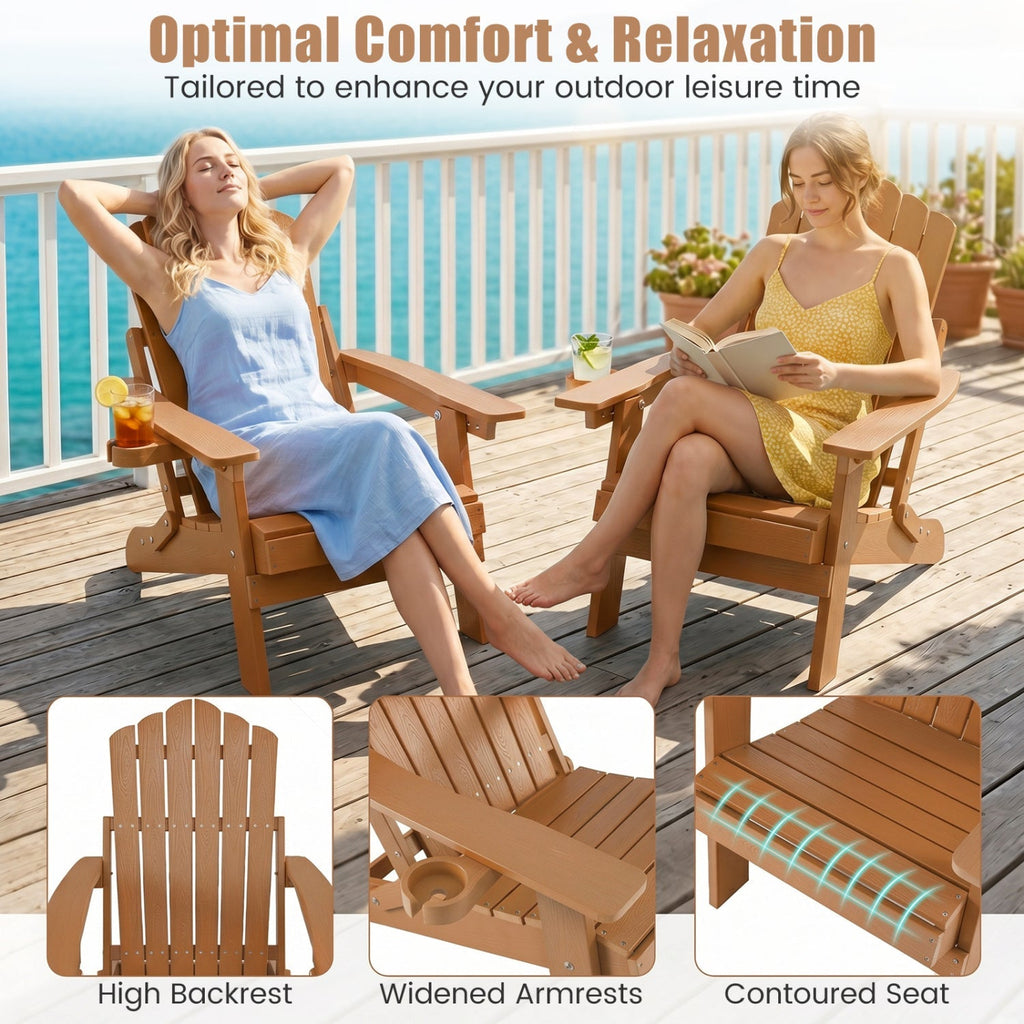 Folding Adirondack Chair with Adjustable Backrest & Cup Holder