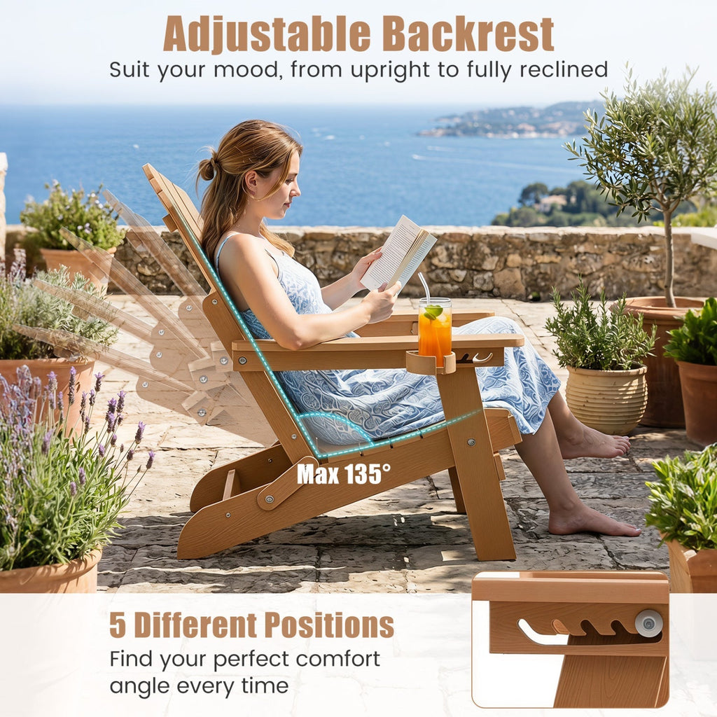 Folding Adirondack Chair with Adjustable Backrest & Cup Holder