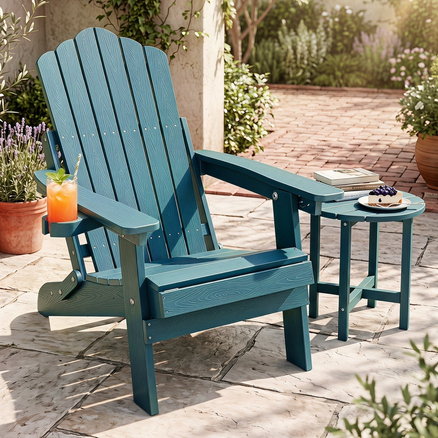 Folding Adirondack Chair with Adjustable Backrest & Cup Holder