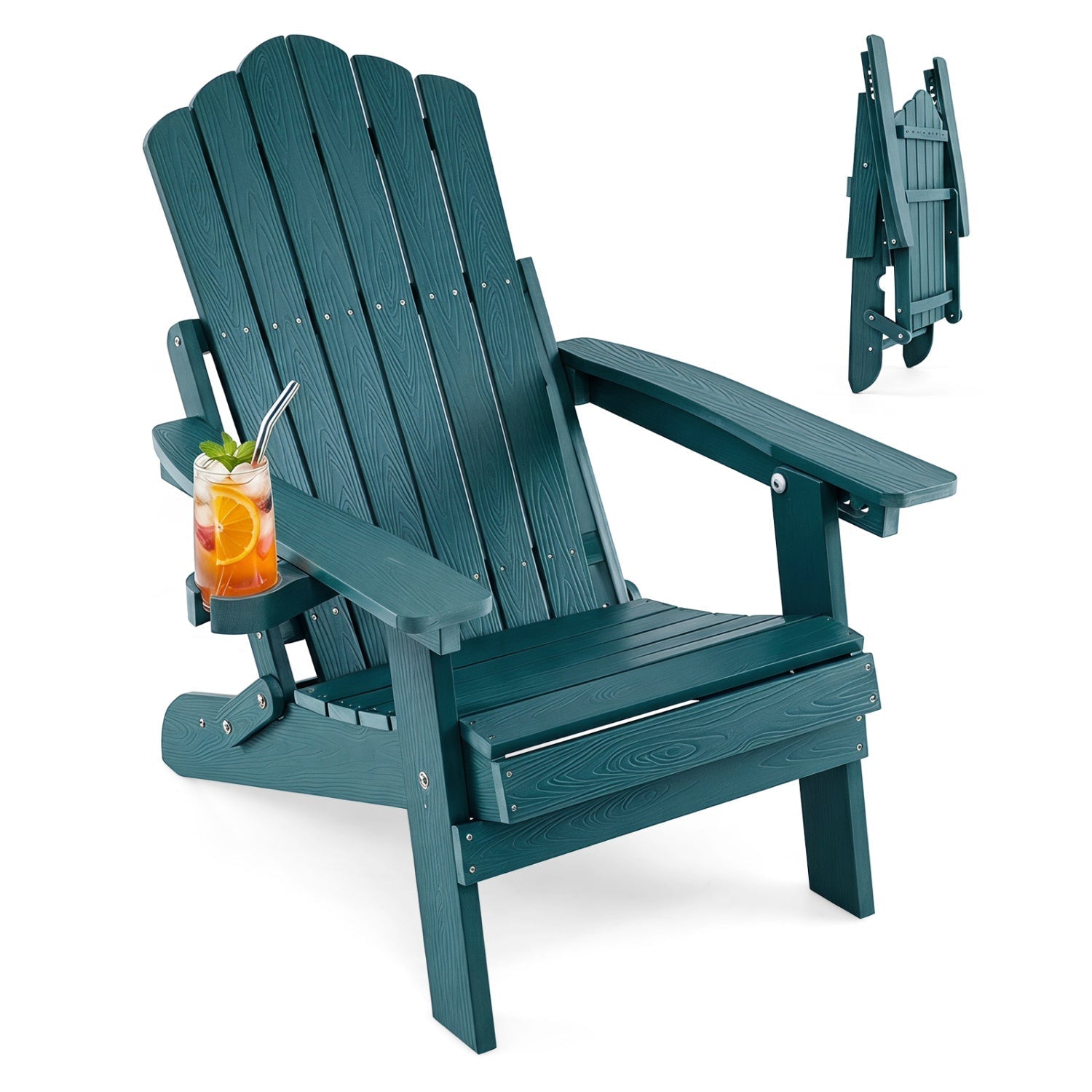 Folding Adirondack Chair with Adjustable Backrest & Cup Holder