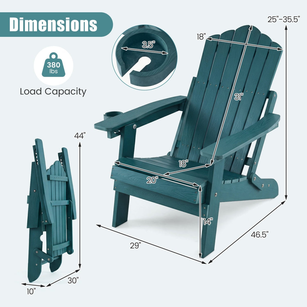 Folding Adirondack Chair with Adjustable Backrest & Cup Holder