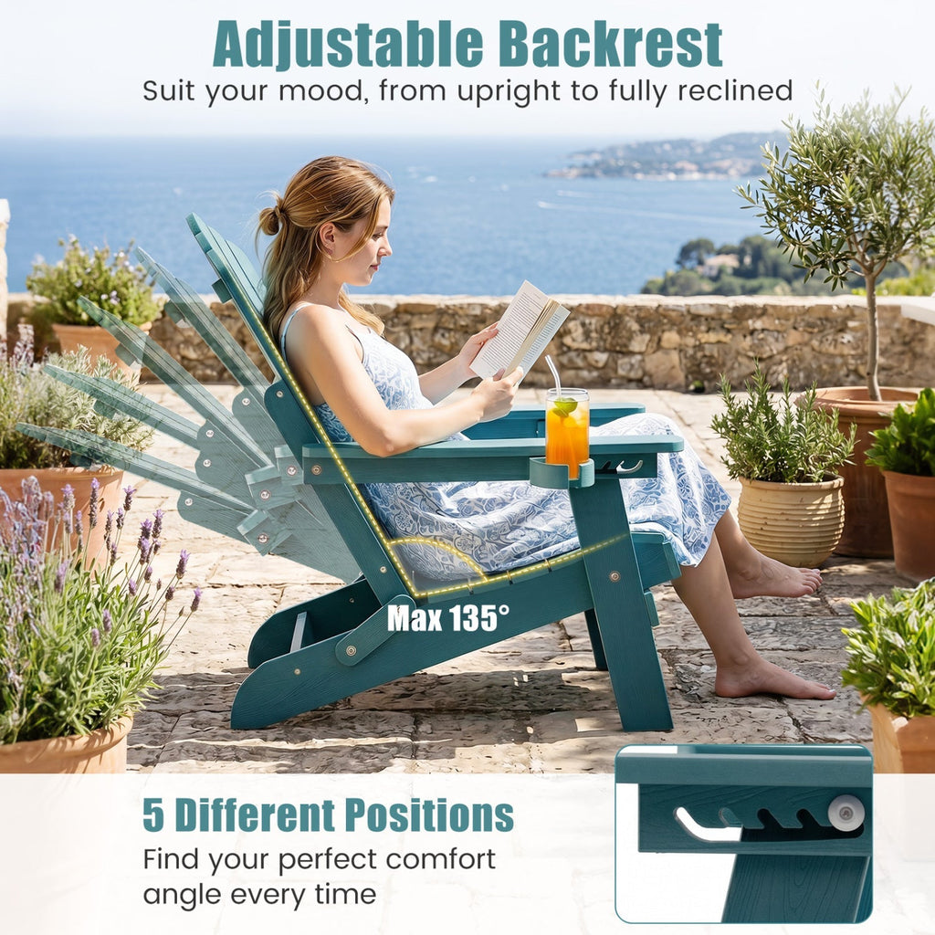 Folding Adirondack Chair with Adjustable Backrest & Cup Holder