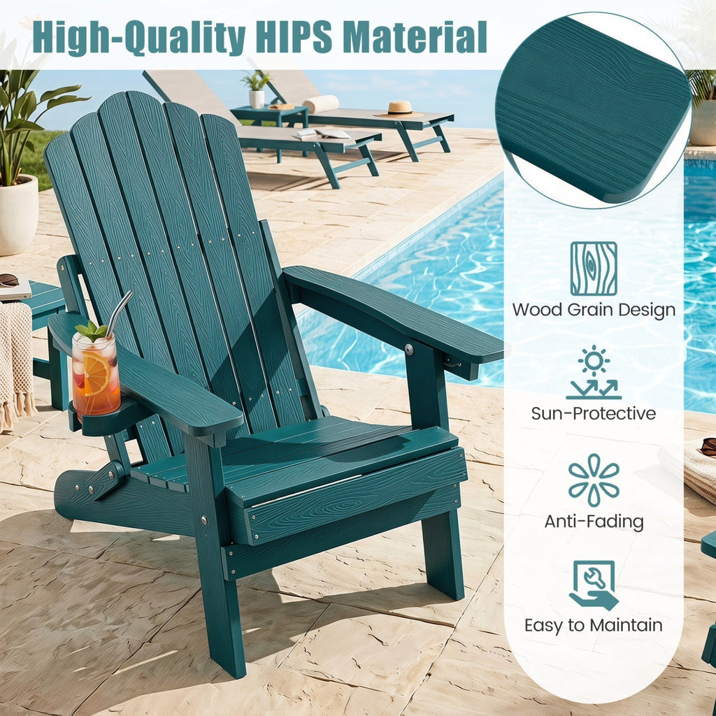 Folding Adirondack Chair with Adjustable Backrest & Cup Holder