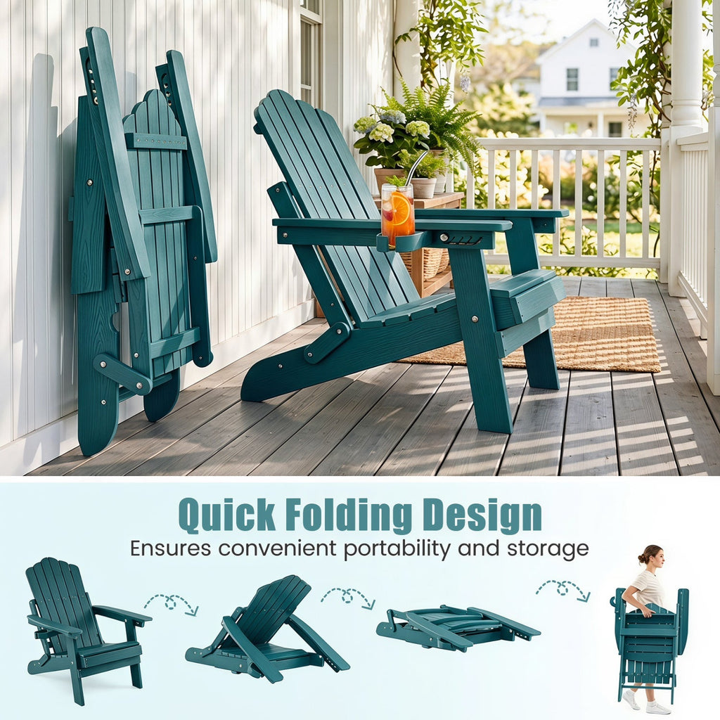 Folding Adirondack Chair with Adjustable Backrest & Cup Holder