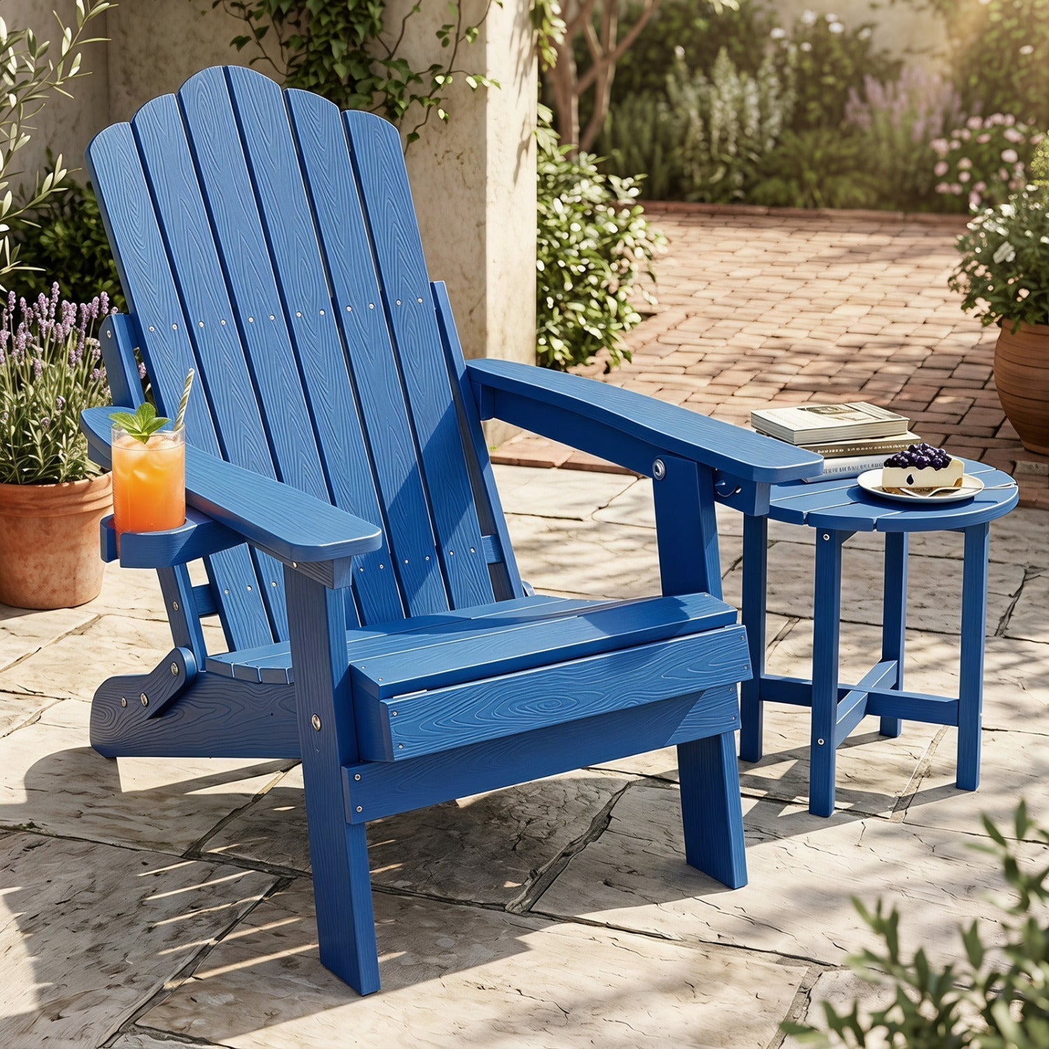 Folding Adirondack Chair with Adjustable Backrest & Cup Holder