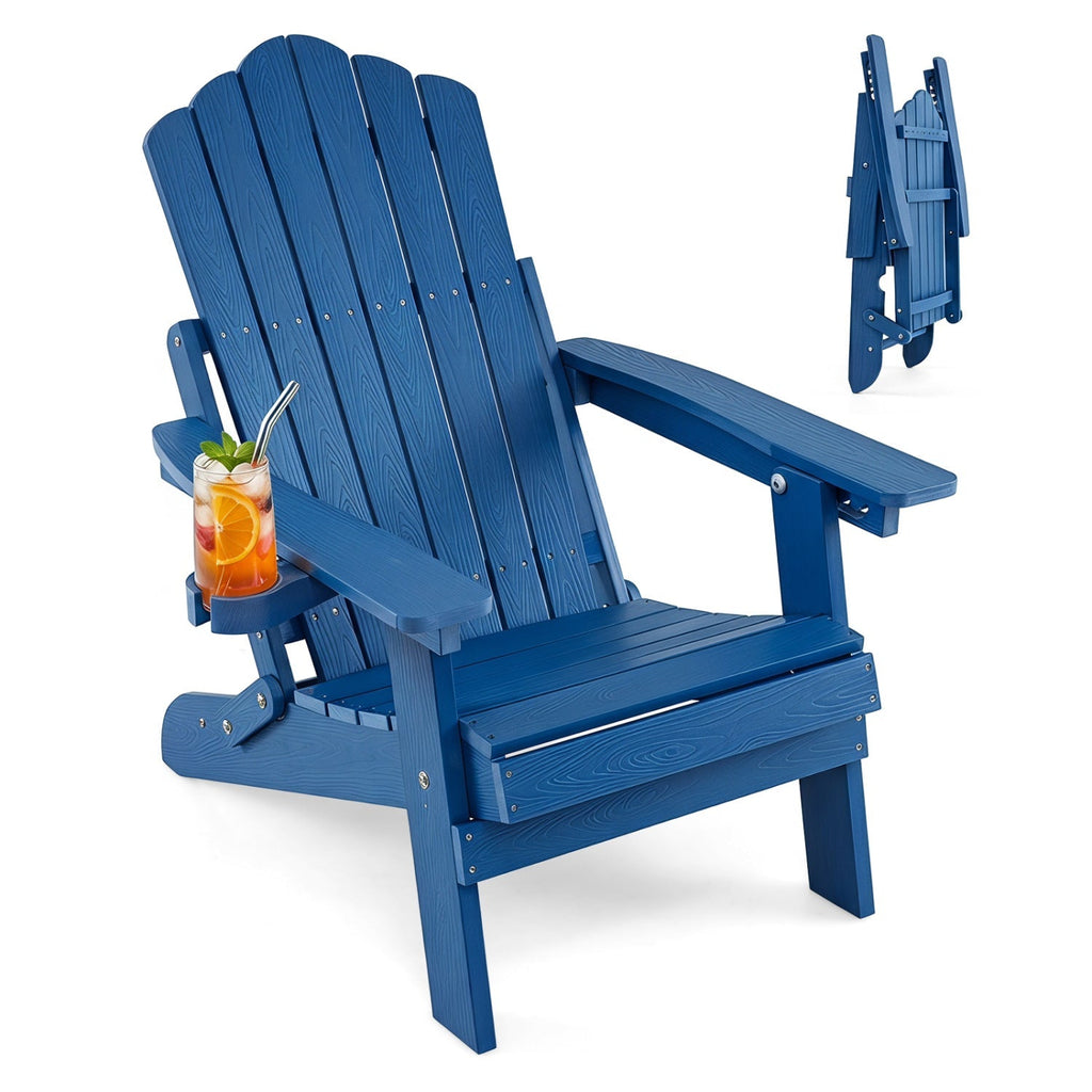 Folding Adirondack Chair with Adjustable Backrest & Cup Holder
