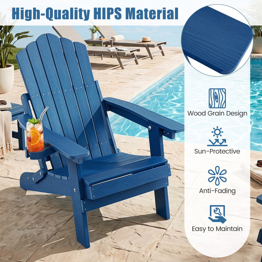 Folding Adirondack Chair with Adjustable Backrest & Cup Holder