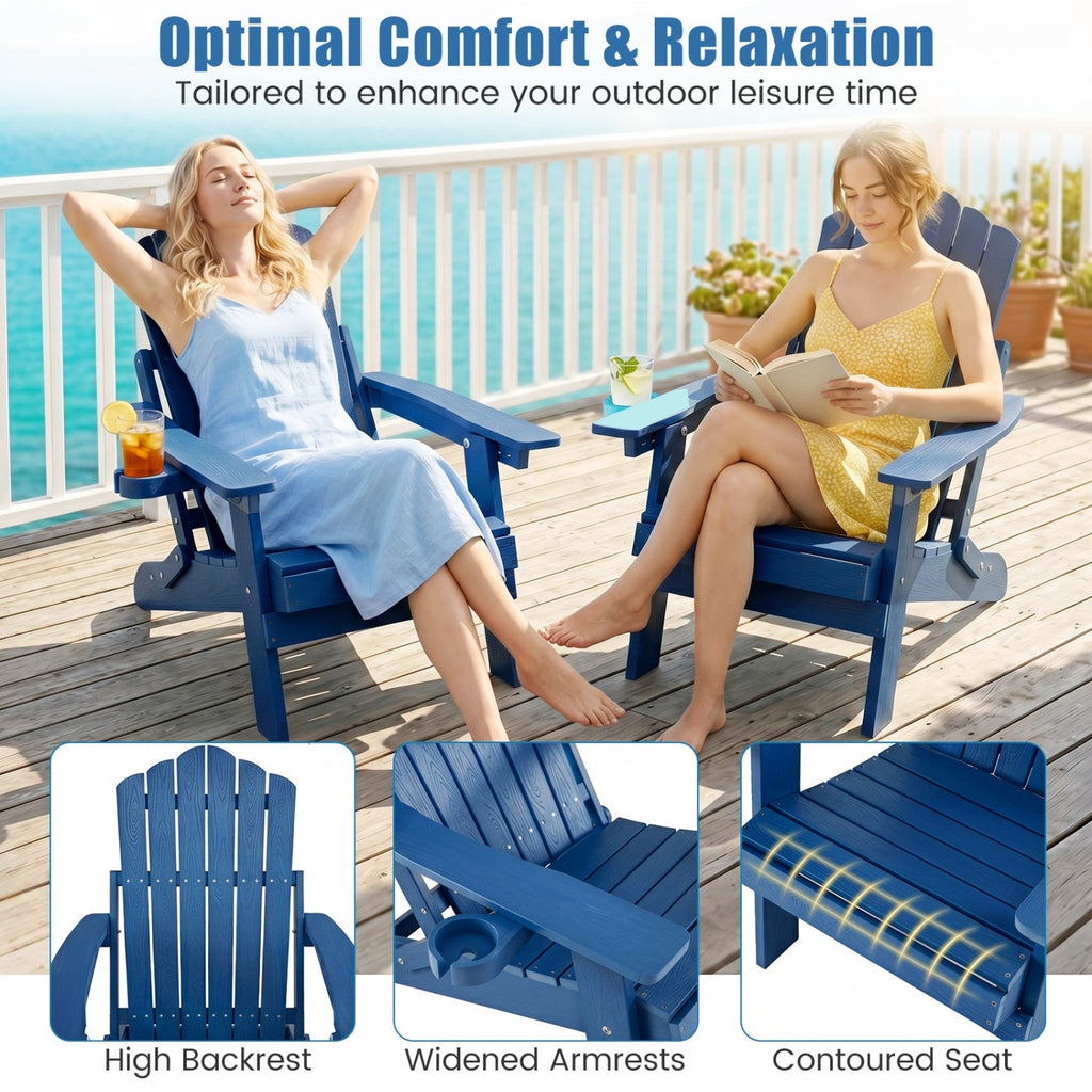 Folding Adirondack Chair with Adjustable Backrest & Cup Holder