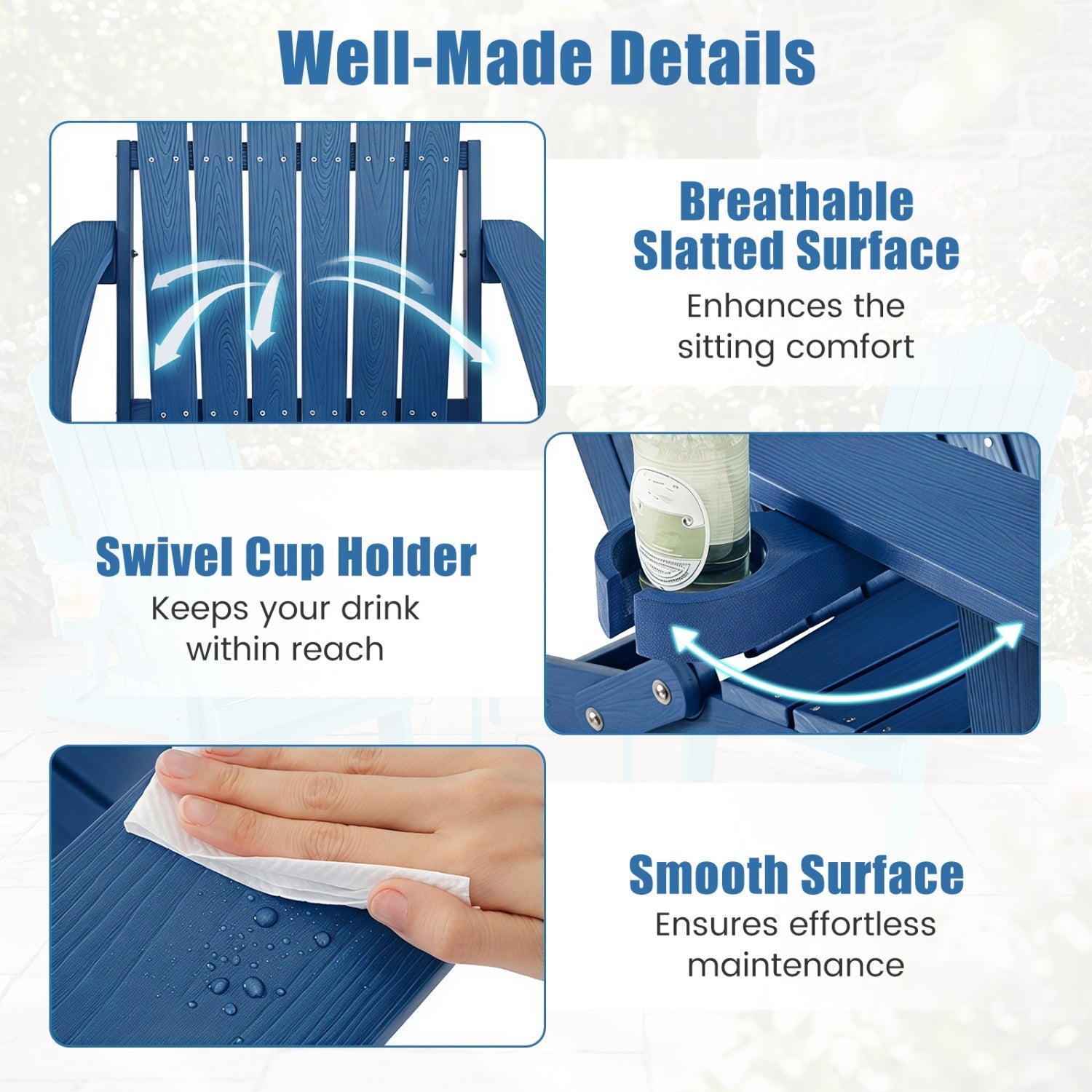 Folding Adirondack Chair with Adjustable Backrest & Cup Holder