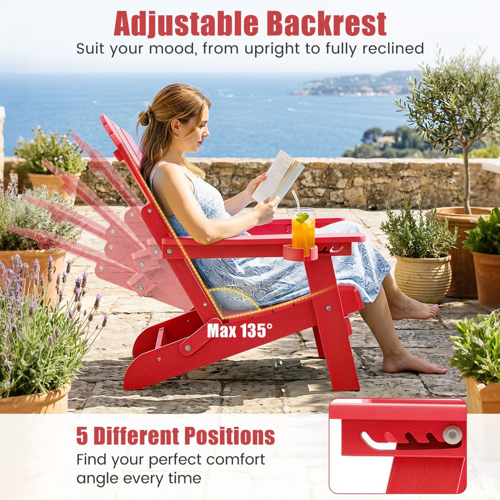 Folding Adirondack Chair with Adjustable Backrest & Cup Holder