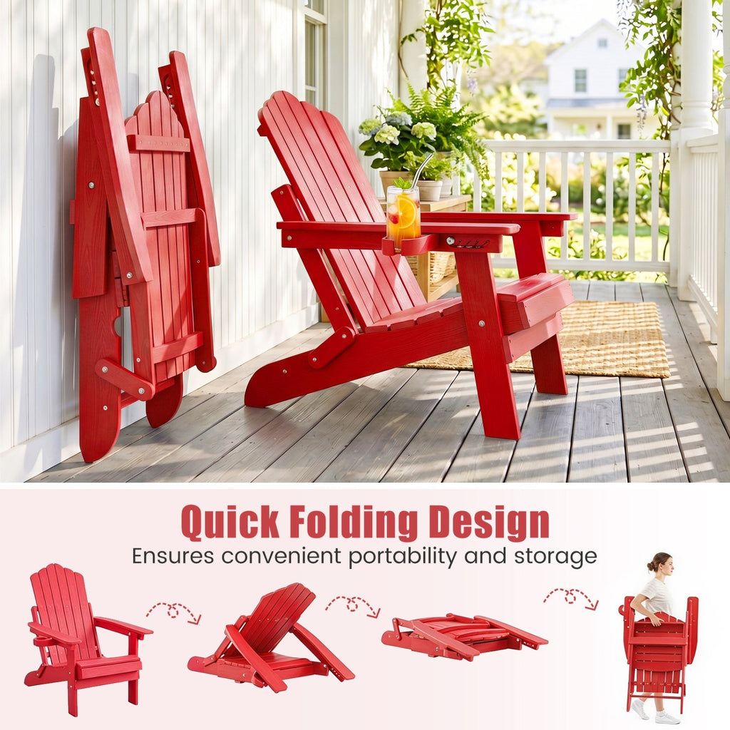 Folding Adirondack Chair with Adjustable Backrest & Cup Holder
