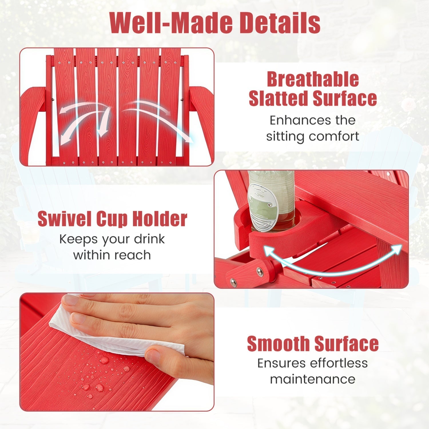 Folding Adirondack Chair with Adjustable Backrest & Cup Holder