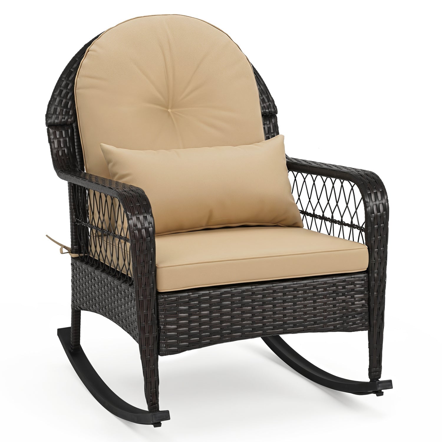Outdoor Wicker Rocking Chair with Cushions - 400 LBS Capacity