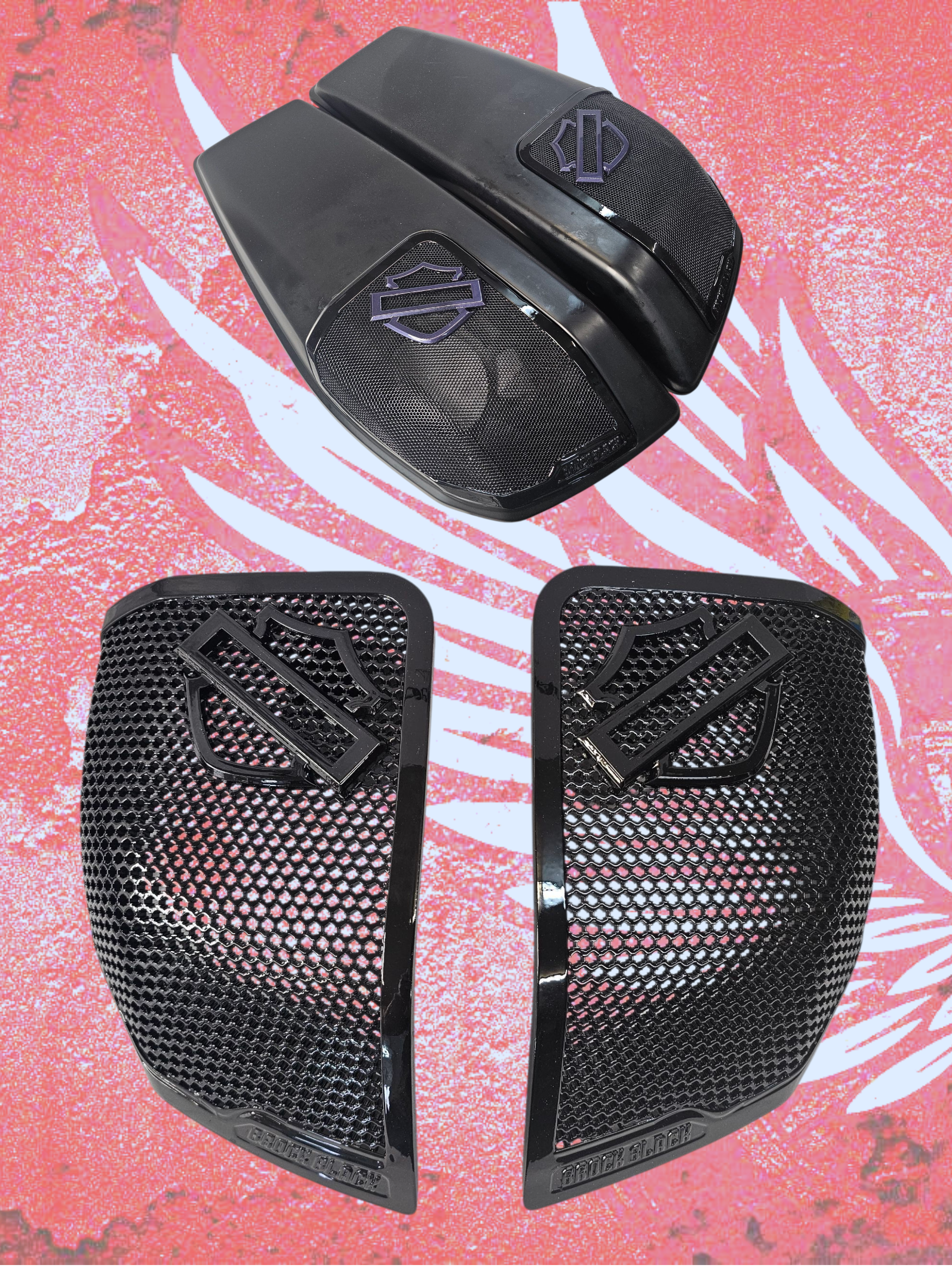 24+ Harley Davidson bag lid Speaker Grill Cover Guard shield theme