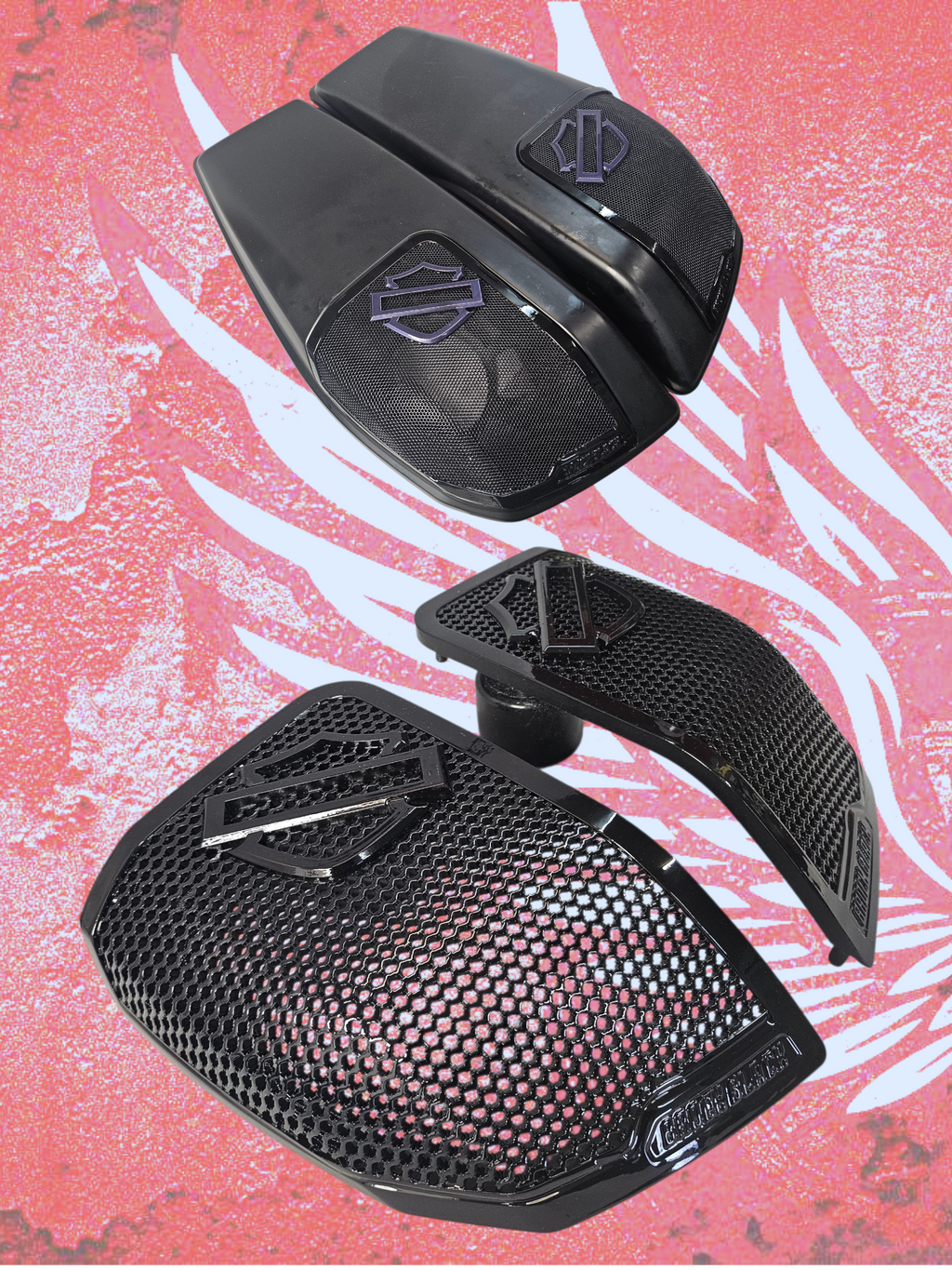 24+ Harley Davidson bag lid Speaker Grill Cover Guard shield theme