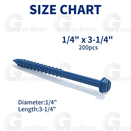 200pcs Concrete Screws Masonry Brick Tapscrews Hex Multi Drive Head Blue Tapcon