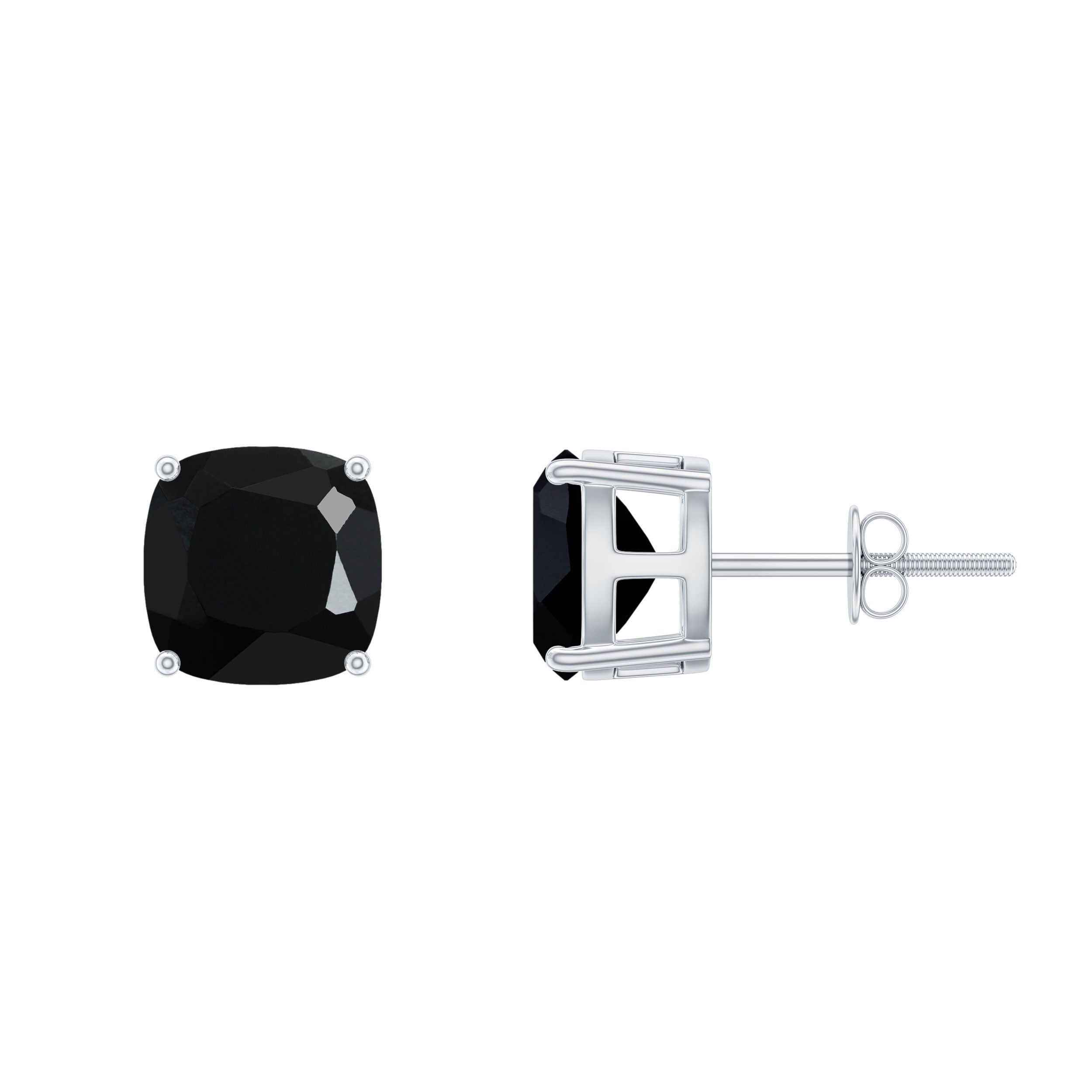8MM Cushion Cut Created Black Diamond Stud Earrings