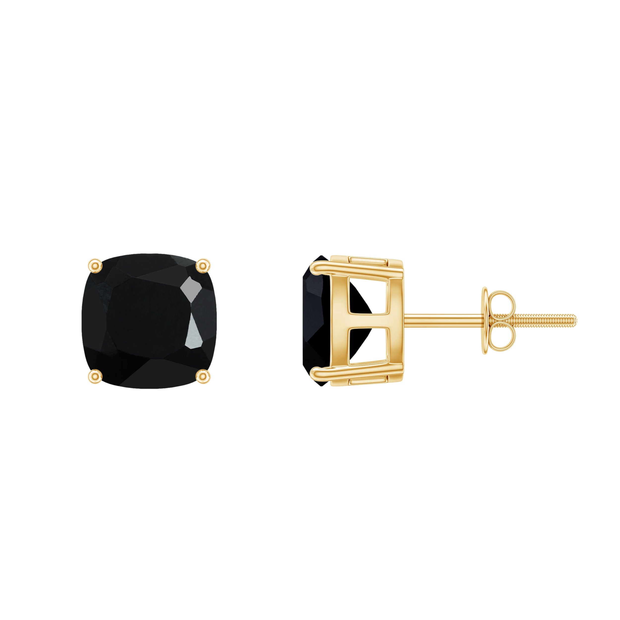 8MM Cushion Cut Created Black Diamond Stud Earrings