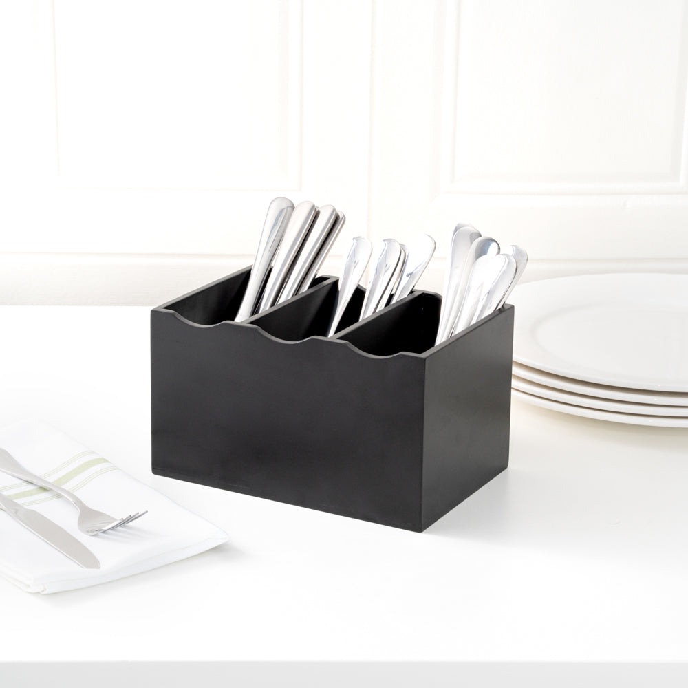 Eco Display Rectangle Black Bamboo Flatware Display - 8 1/4" x 5 1/2" x 4 3/4" - 1 count box