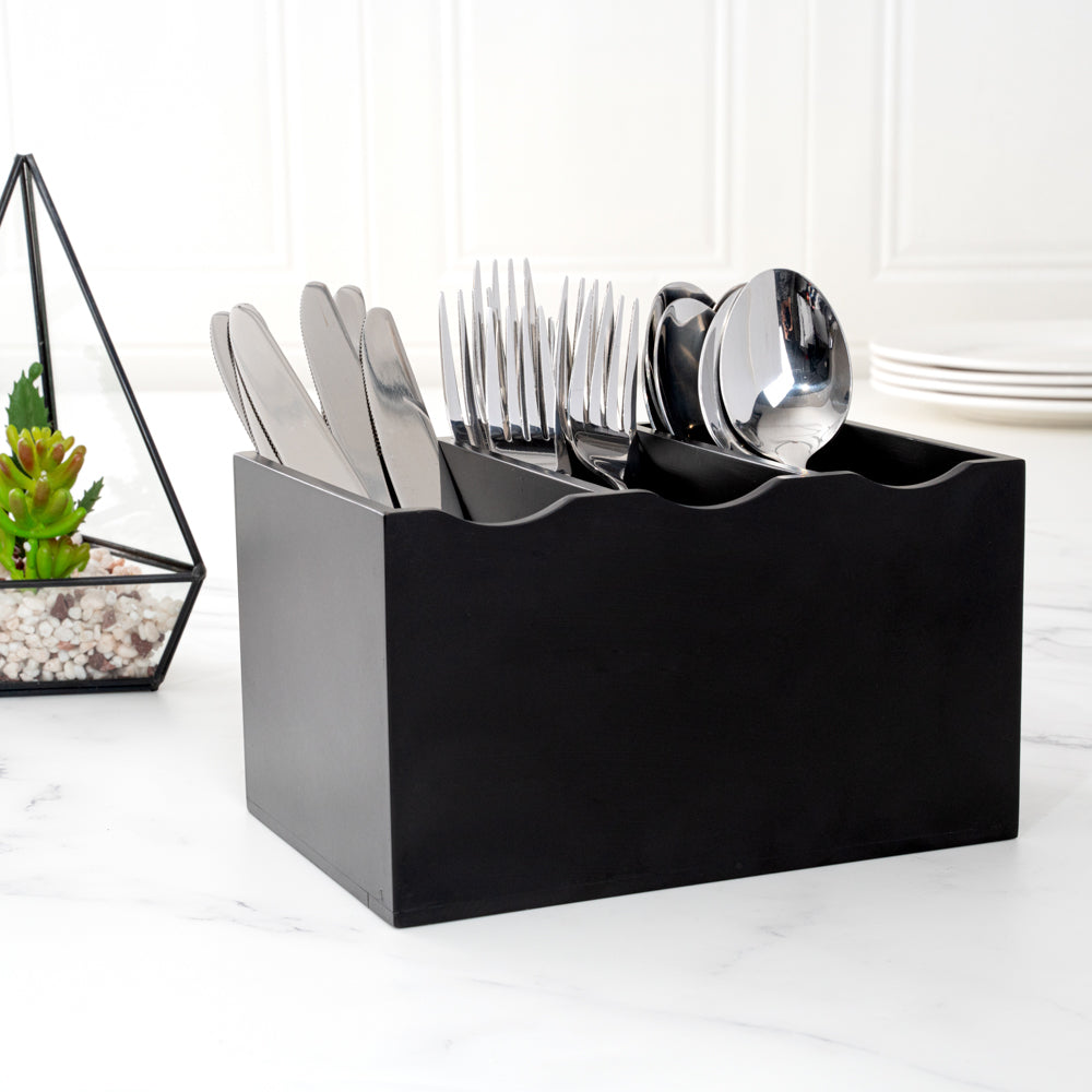 Eco Display Rectangle Black Bamboo Flatware Display - 8 1/4" x 5 1/2" x 4 3/4" - 1 count box
