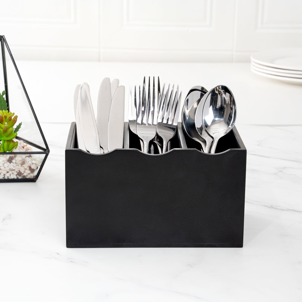 Eco Display Rectangle Black Bamboo Flatware Display - 8 1/4" x 5 1/2" x 4 3/4" - 1 count box