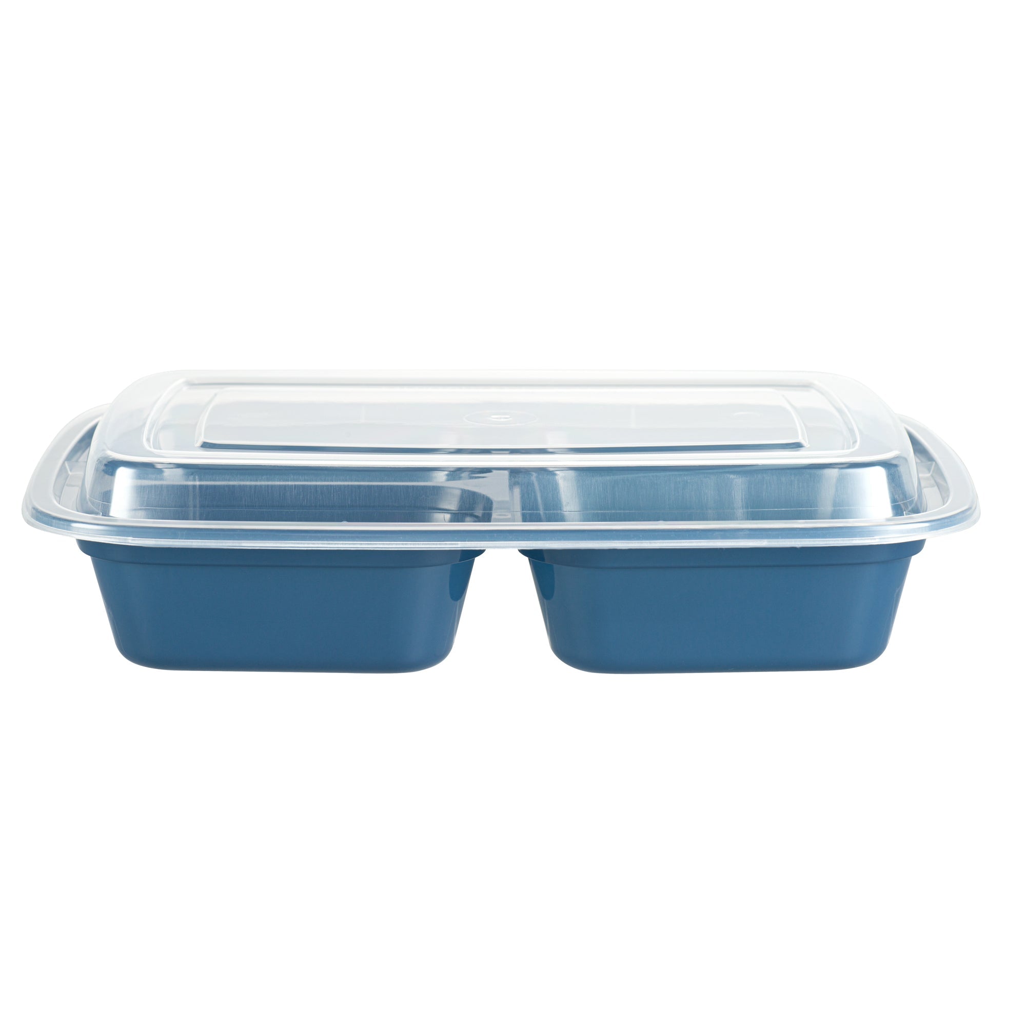 Asporto 26 oz Midnight Blue Plastic 3 Compartment Food Container - with Clear Lid, Microwavable - 8 3/4" x 6" x 1 3/4" - 100 count box