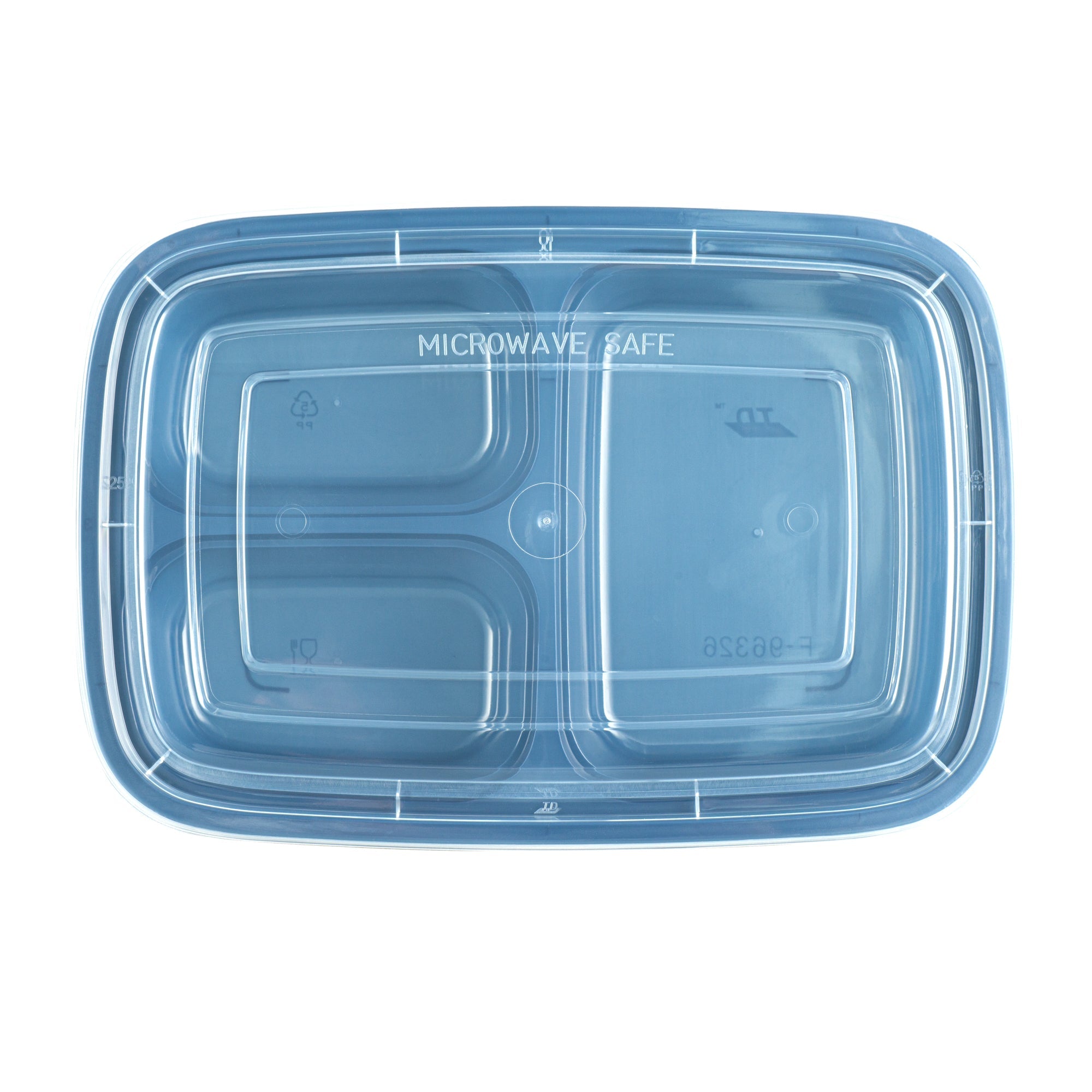 Asporto 26 oz Midnight Blue Plastic 3 Compartment Food Container - with Clear Lid, Microwavable - 8 3/4" x 6" x 1 3/4" - 100 count box