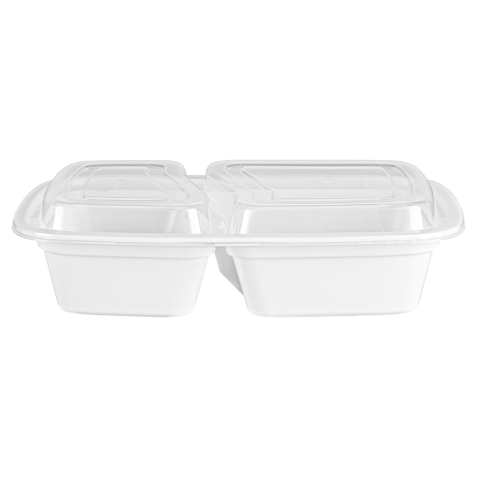 Asporto 32 oz White Plastic 2 Compartment Food Container - with Clear Lid, Microwavable - 8 3/4" x 6" x 2" - 100 count box