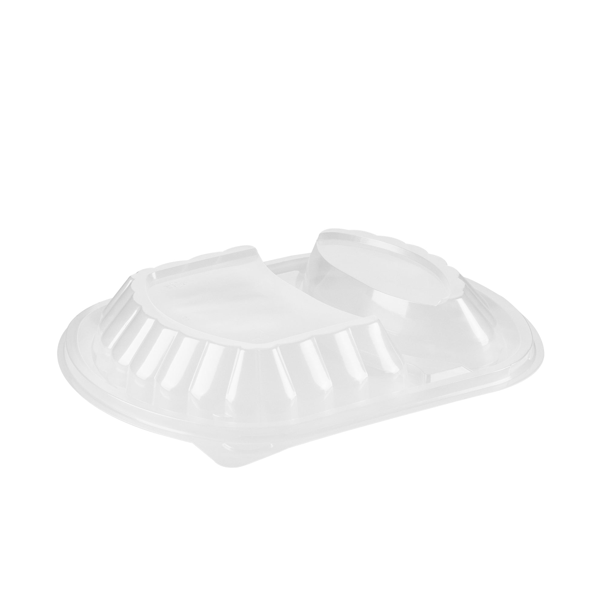 Chef 101 28 oz Oval Black Plastic Food Container - with Clear Lid, 2 Compartments, Microwavable - 9 1/2" x 8" x 2 3/4" - 50 count box
