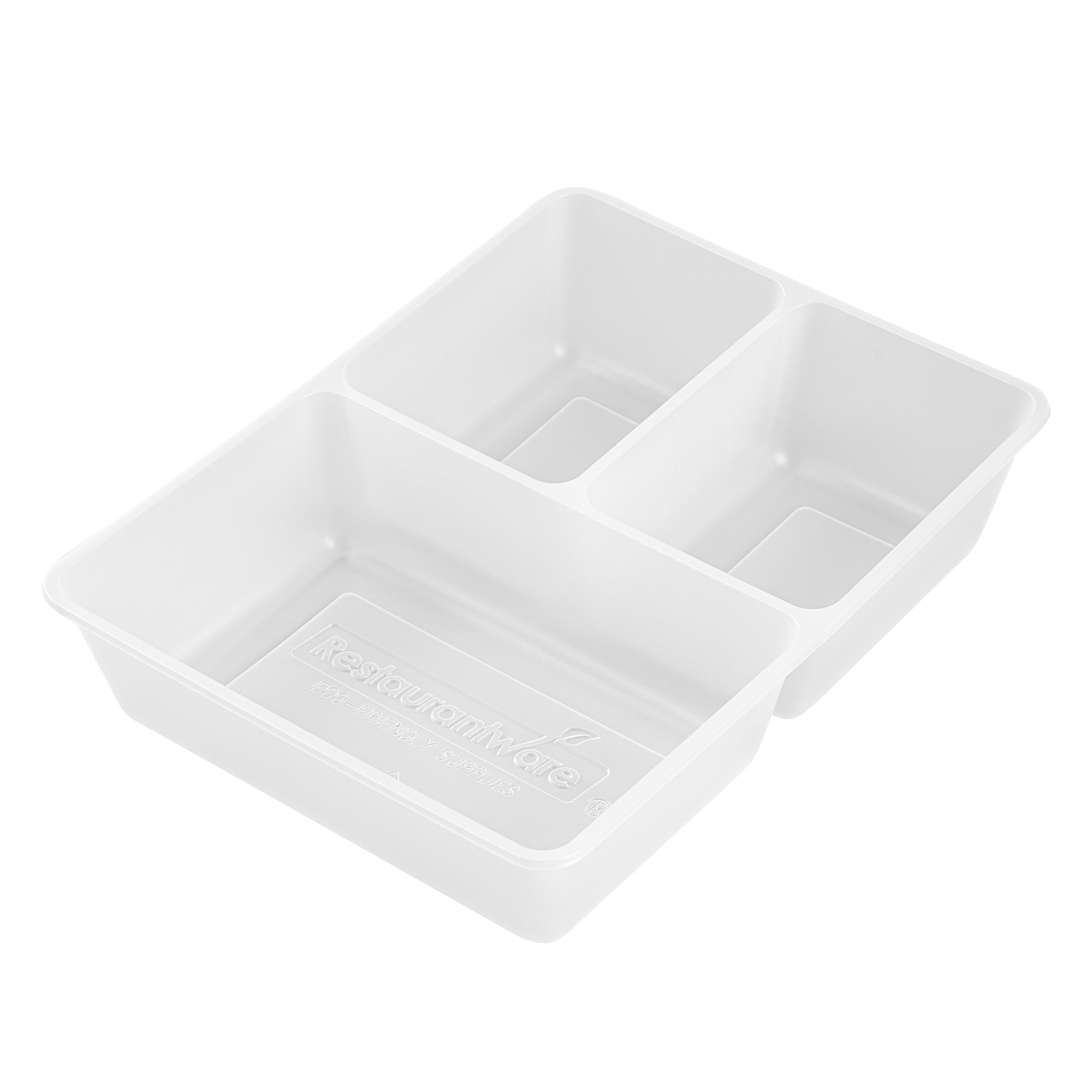 Bio Tek 40 oz White Plastic 3-Compartment Insert Tray - Fits 49 / 71 / 98 Bio Box Take Out Container, Microwave-Safe - 200 count box