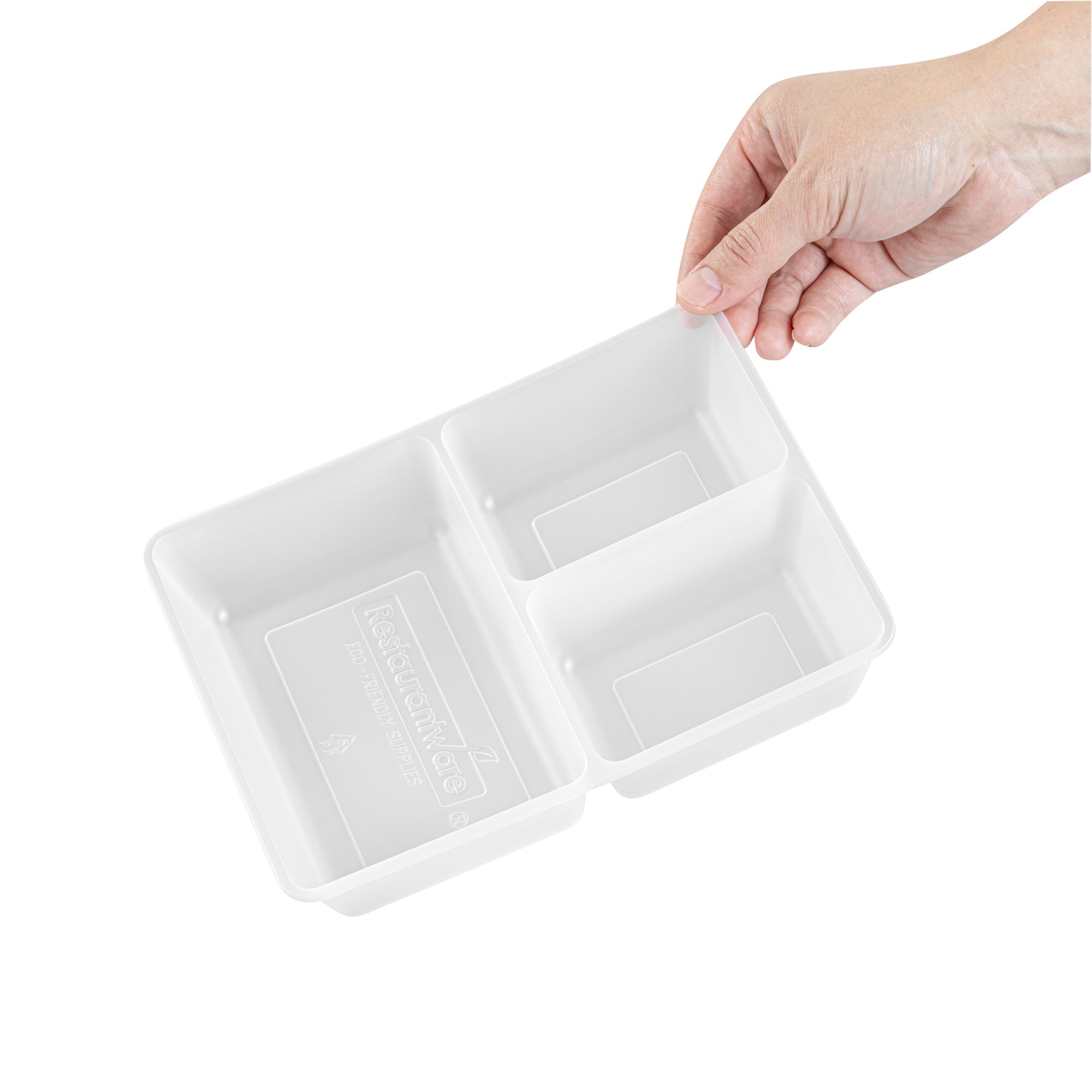 Bio Tek 40 oz White Plastic 3-Compartment Insert Tray - Fits 49 / 71 / 98 Bio Box Take Out Container, Microwave-Safe - 200 count box