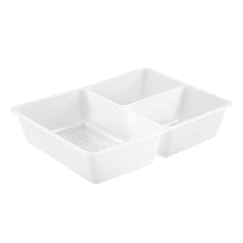 Bio Tek 40 oz White Plastic 3-Compartment Insert Tray - Fits 49 / 71 / 98 Bio Box Take Out Container, Microwave-Safe - 200 count box