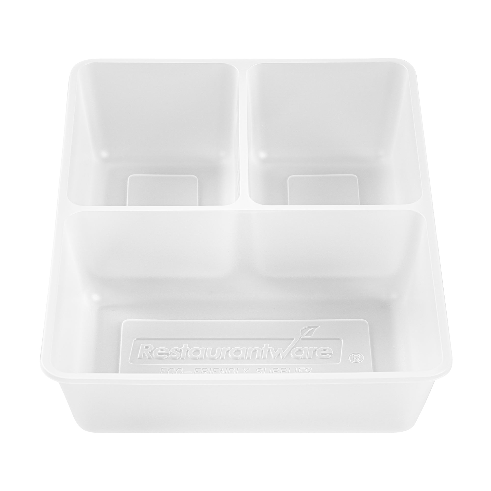 Bio Tek 40 oz White Plastic 3-Compartment Insert Tray - Fits 49 / 71 / 98 Bio Box Take Out Container, Microwave-Safe - 200 count box