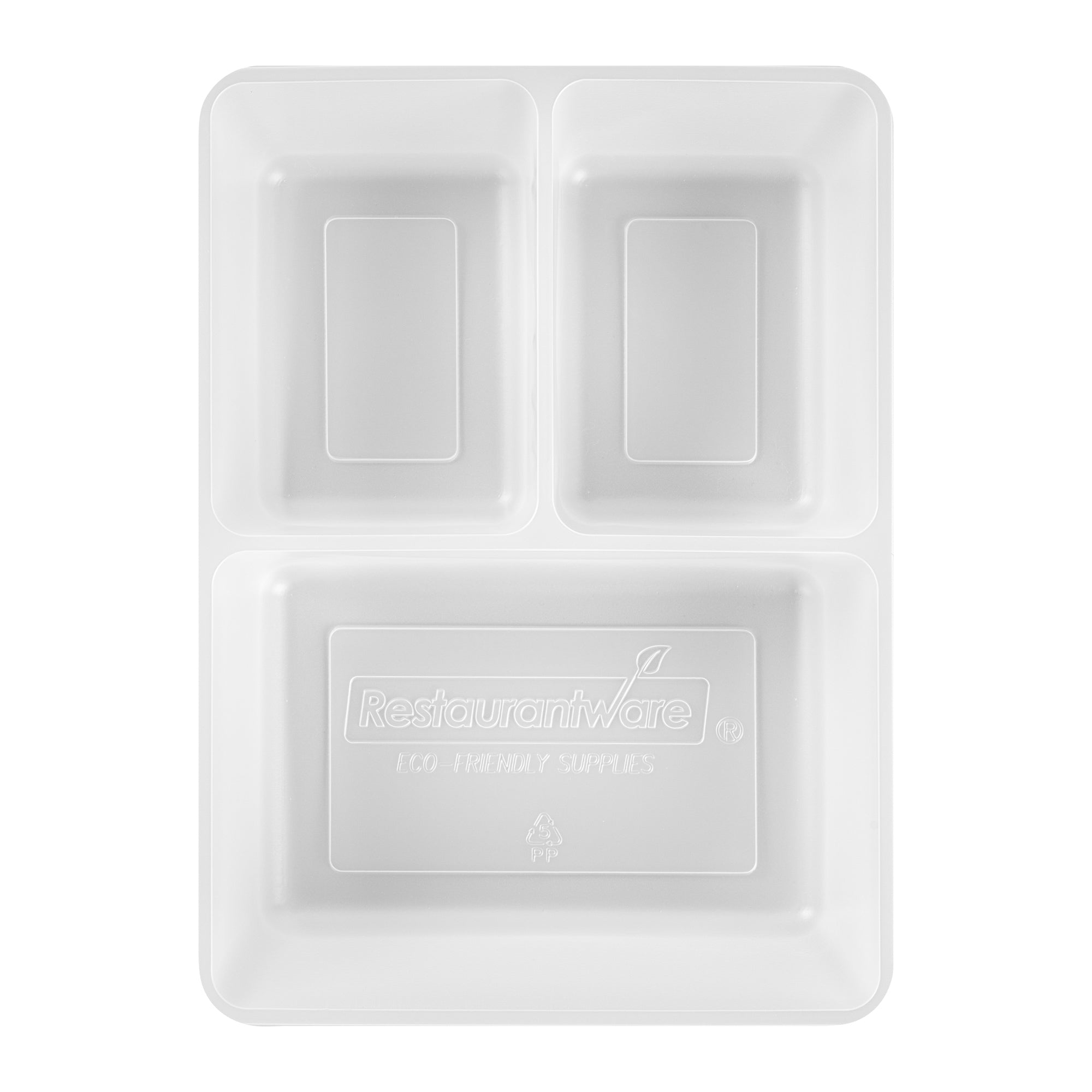 Bio Tek 40 oz White Plastic 3-Compartment Insert Tray - Fits 49 / 71 / 98 Bio Box Take Out Container, Microwave-Safe - 200 count box